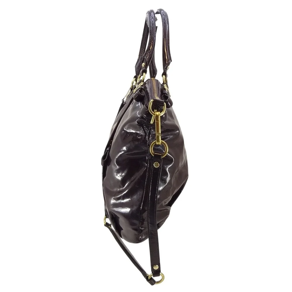Coach Madison Lindsey Satchel Large Purple Glossy Patent Leather Excellent Bag